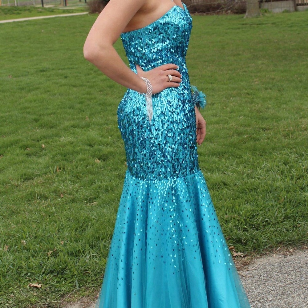Dancing Queen Strapless Blue Prom Dress
